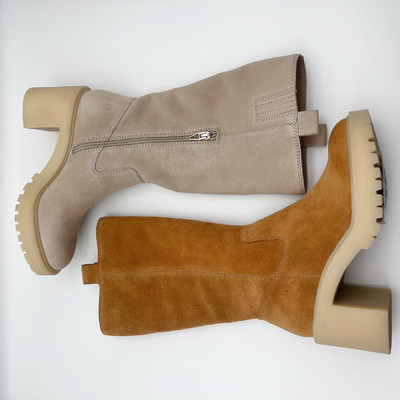 Weicher Velourleder Browns Stiefel Frauen Kleidermit 3/4 ykk Metallreißverschluß, Einteiler von TPR-outsole
