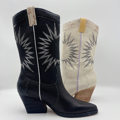 Stiefel weicher Litschikorn lederner Frauen Kleidermit Sonnenstickereimuster, klumpige Ferse der quadratischen ABS mit TPR-outsole
