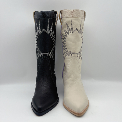 Stiefel weicher Litschikorn lederner Frauen Kleidermit Sonnenstickereimuster, klumpige Ferse der quadratischen ABS mit TPR-outsole