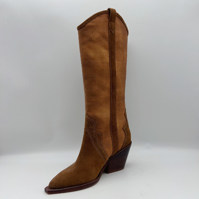 weiches Kuhvelourleder mit dem Segeltuch ober, echte lederne Stiefel der Winter spitzer Zehe Frauen Kleider