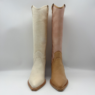 weiches Kuhvelourleder mit weichem Stickereisegeltuch, zeigte Stiefel hoher Frauen Knöchel der Zehe Kleider