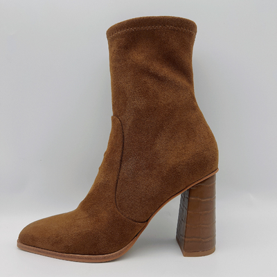 Quadrieren lederne Stiefel der Kuh-Veloursleder-Frauen Kleidertoe lt brown TPR Outsole mit Pusable-Latex
