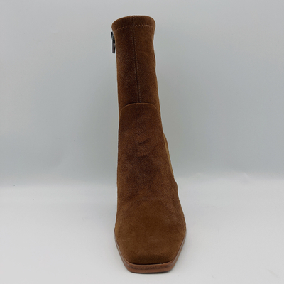 Quadrieren lederne Stiefel der Kuh-Veloursleder-Frauen Kleidertoe lt brown TPR Outsole mit Pusable-Latex