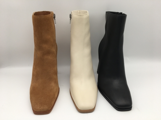 Stilvolle Quadrat-Toe Leather Ankle Boots ODM-Soem-Damen-Veloursleder-Halbstiefel