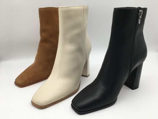 Stilvolle Quadrat-Toe Leather Ankle Boots ODM-Soem-Damen-Veloursleder-Halbstiefel