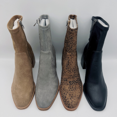 Büro-Damen-Leopard-Druck-Halbstiefel-beige Tan Black Soft Nappa Leather-Oberleder