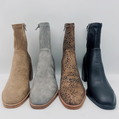 Büro-Damen-Leopard-Druck-Halbstiefel-beige Tan Black Soft Nappa Leather-Oberleder