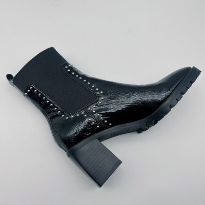 Das lederne Kleid der dauerhaften Frauen lädt kundenspezifisches schwarzes Kleid Tan Ankle Boots auf