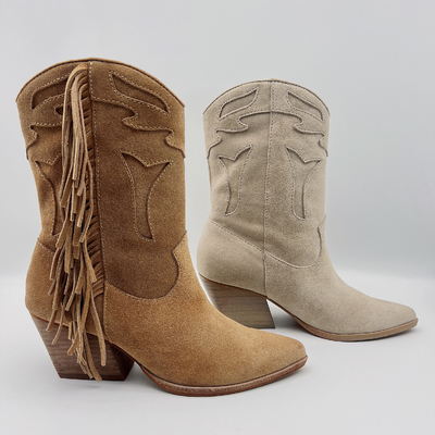 Halbstiefel-dauerhafte Brown-Veloursleder-Quasten-Stiefel der Knochen-Frauen lederne Kleider