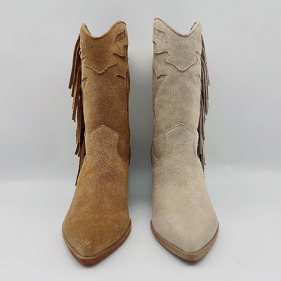 Halbstiefel-dauerhafte Brown-Veloursleder-Quasten-Stiefel der Knochen-Frauen lederne Kleider
