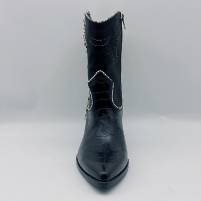 Stiefel-weiches Nappaleder-schwarze Krokodil-Druck-Halbstiefel Frauen SGS ROHS ledernes Kleider