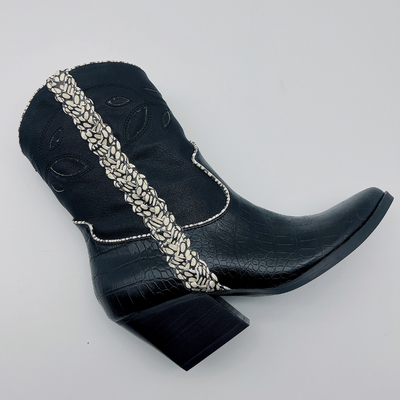 Stiefel-weiches Nappaleder-schwarze Krokodil-Druck-Halbstiefel Frauen SGS ROHS ledernes Kleider