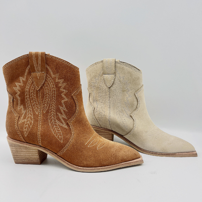 Lederne Stiefel der Mode-Frauen Kleiderbrown/Beige mit Blumen-Stickerei