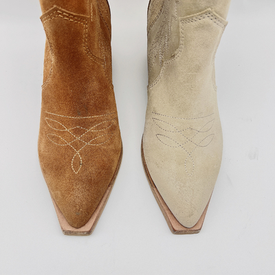 Lederne Stiefel der Mode-Frauen Kleiderbrown/Beige mit Blumen-Stickerei