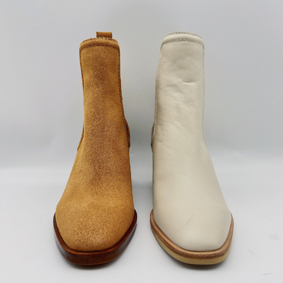 Runde Toe Ankle Boots Womens Leather-Kleiderstiefel Tan/Beige mit elastischem Band