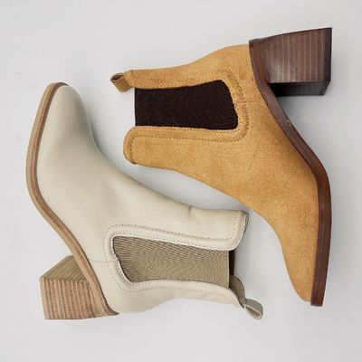 Runde Toe Ankle Boots Womens Leather-Kleiderstiefel Tan/Beige mit elastischem Band