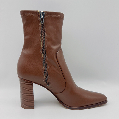 Lederne Stiefel Brown der Rundkopf-Frauen Kleidermit YKK-Metall Toe Zipper