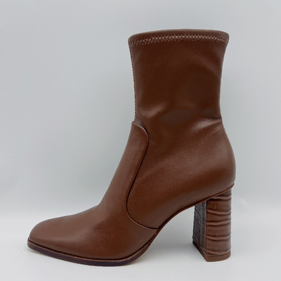 Lederne Stiefel Brown der Rundkopf-Frauen Kleidermit YKK-Metall Toe Zipper