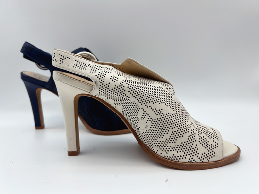 Damen-echte lederne Sandale-Marine/Knochen offener Toe High Heel Sandals