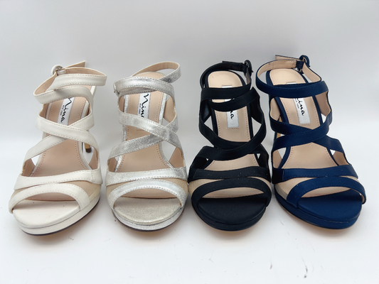 Offene Toe Stiletto Elastic Strap High-Fersen-Sandale-weiches Nappaleder/zusammenpassende weiche Masche