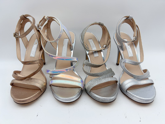 Elastische Verpackungs-Damen überziehen weich Sandale-dunkles Silber mit 5cm Stilett mit Leder