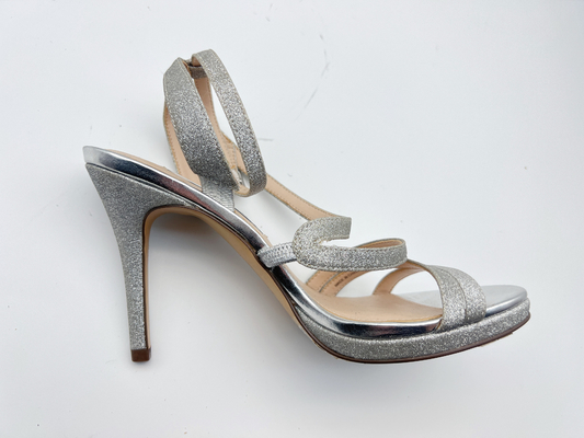 Elastische Verpackungs-Damen überziehen weich Sandale-dunkles Silber mit 5cm Stilett mit Leder