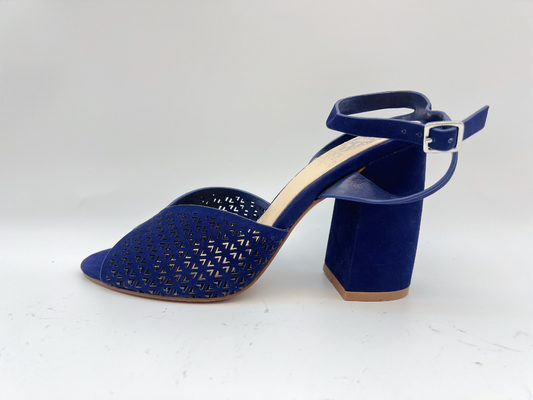 Weiche Nubuck echte lederne Sandalen Quadrat-Toe High Heel Sandals Navys für Damen