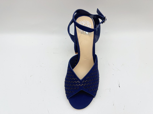 Weiche Nubuck echte lederne Sandalen Quadrat-Toe High Heel Sandals Navys für Damen