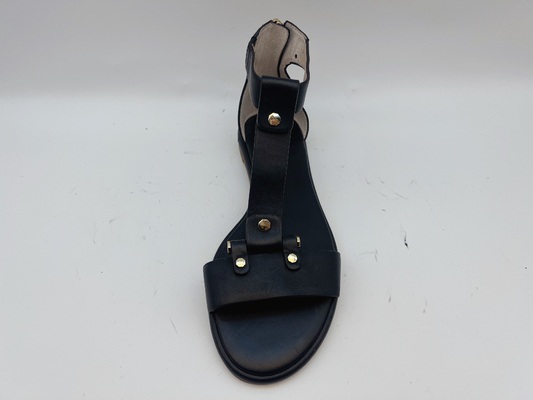 Schwarzer T Bügel-flache Schuhe der Damen-lugen Toe Soft Nappa Genuine Leather Retro- Roman Sandals