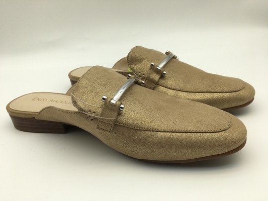 Geschlossenes echtes Leder Toe Soft Ladys Slippers Bronzes mit Splitter-quadratischer Schnalle