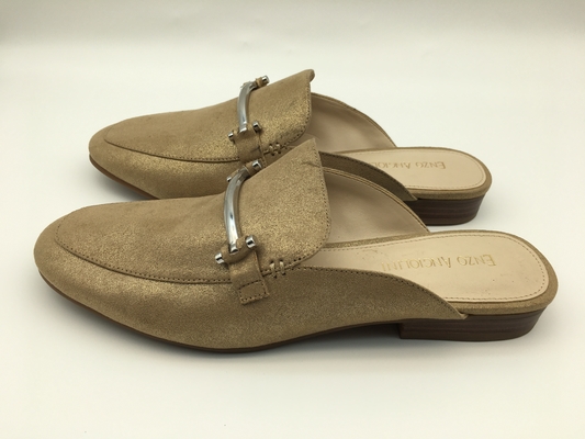Geschlossenes echtes Leder Toe Soft Ladys Slippers Bronzes mit Splitter-quadratischer Schnalle
