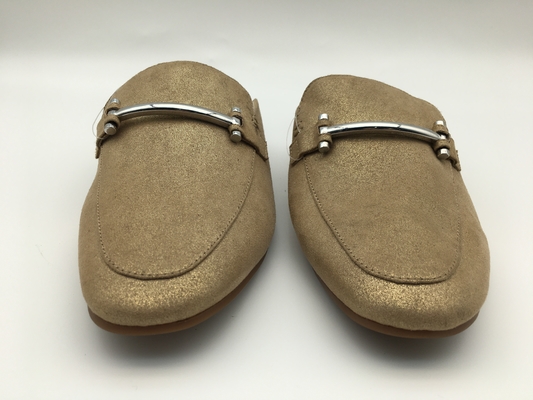 Geschlossenes echtes Leder Toe Soft Ladys Slippers Bronzes mit Splitter-quadratischer Schnalle