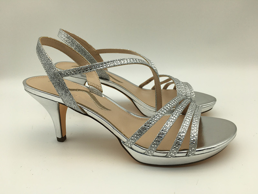3cm Fersen-Damen überziehen weich die Sandalen mit Leder, die mit funkelndem Edelstein silbern sind