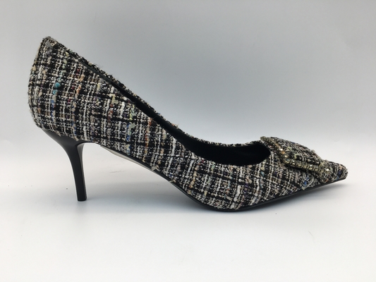 Karierte obere Damen-Pumpen beschuht, Abendschuhe des hohen Absatzes der Frauen mit quadratischer Metallschnalle