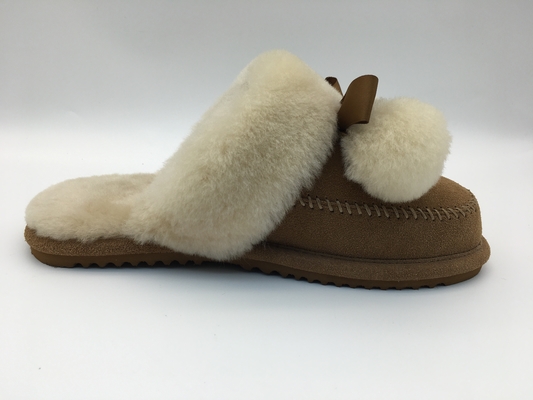 Tan Winter Warm Slippers, weiche stilvolle flache Pantoffel-Damen