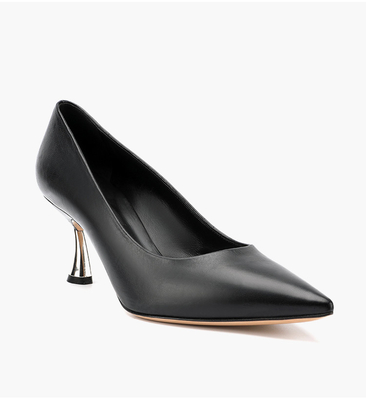 Schwarze, atmungsaktive, bequeme Abendschuhe mit niedrigem Absatz Damenschuhe aus Leder mit geschlossenem Zehenbereich und offenem Spann