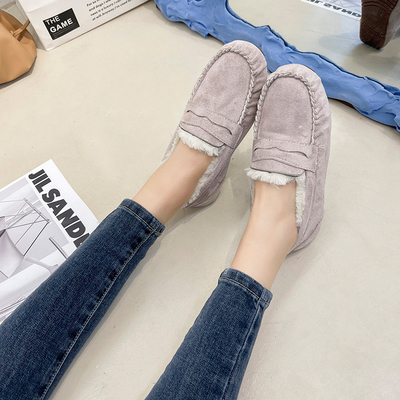 Warme Runden-Toe Velvet Cotton Plush One-Schritt-Schuhe des flachen Absatzes für Pendler