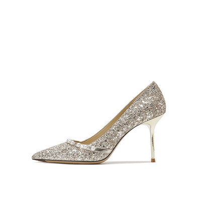 Frühlings-Damen-Hochzeits-Pumpen, Schaffell-goldene glänzende Perle Crystal Shoes