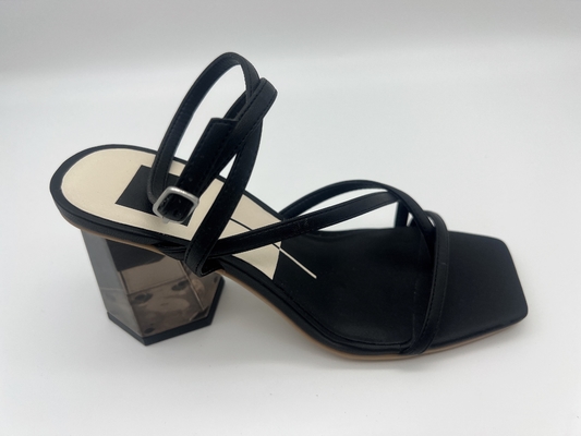 Breite geeignete schwarze Damen überziehen weich Sandale-Sommer-Quadrat Toe Ankle Strap Heels mit Leder