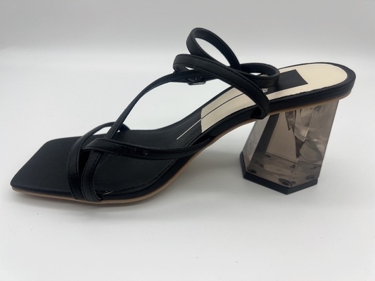 Breite geeignete schwarze Damen überziehen weich Sandale-Sommer-Quadrat Toe Ankle Strap Heels mit Leder