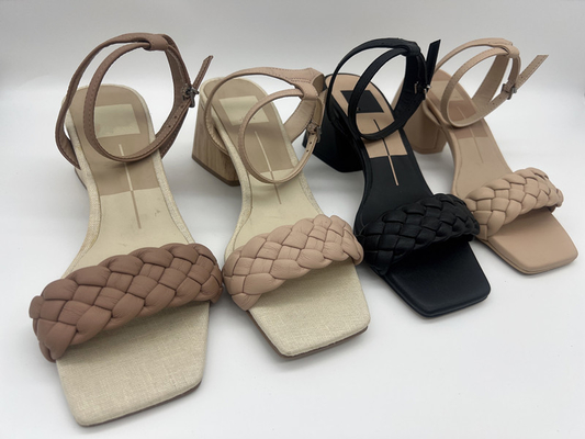 Tan Woven Ladys Soft Leather-Sandalen lugen Toe With Metal Buckle
