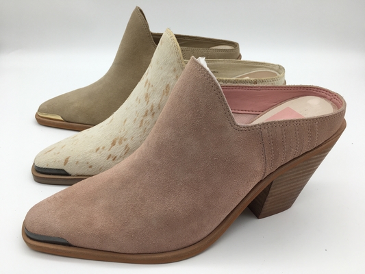 Tan Beige Closed Toe Womens-Abendschuh-weiches Kuh-Veloursleder Chunky Heel Dress Shoes