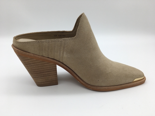 Tan Beige Closed Toe Womens-Abendschuh-weiches Kuh-Veloursleder Chunky Heel Dress Shoes