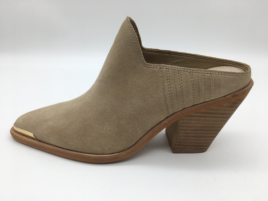 Tan Beige Closed Toe Womens-Abendschuh-weiches Kuh-Veloursleder Chunky Heel Dress Shoes