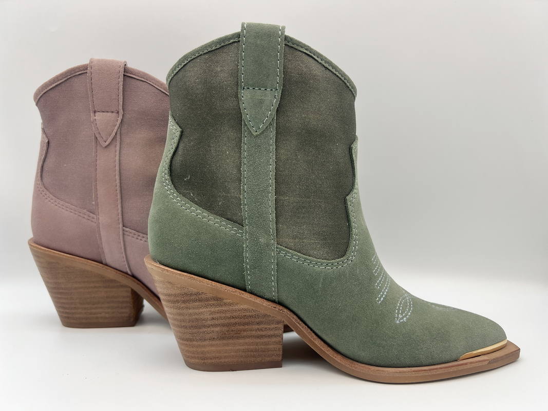 Kuhveloursleder und Segeltuch Kleiderstiefel oberer Frauen, Blume emboridery Entwurf ober, Metallzehenabdeckung und ABSferse