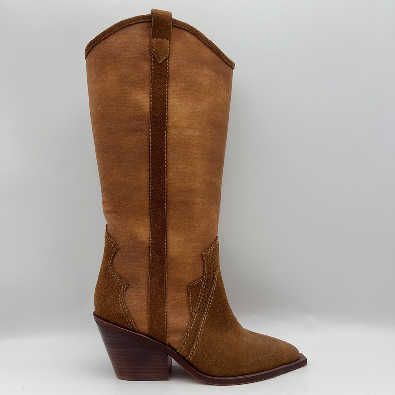 weiches Kuhvelourleder mit dem Segeltuch ober, echte lederne Stiefel der Winter spitzer Zehe Frauen Kleider