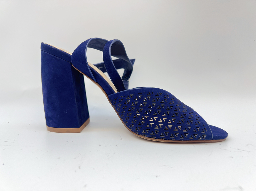 Weiche Nubuck echte lederne Sandalen Quadrat-Toe High Heel Sandals Navys für Damen