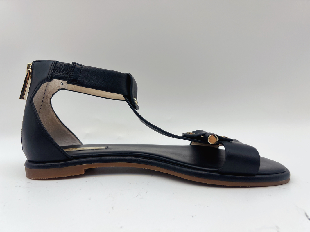 Schwarzer T Bügel-flache Schuhe der Damen-lugen Toe Soft Nappa Genuine Leather Retro- Roman Sandals